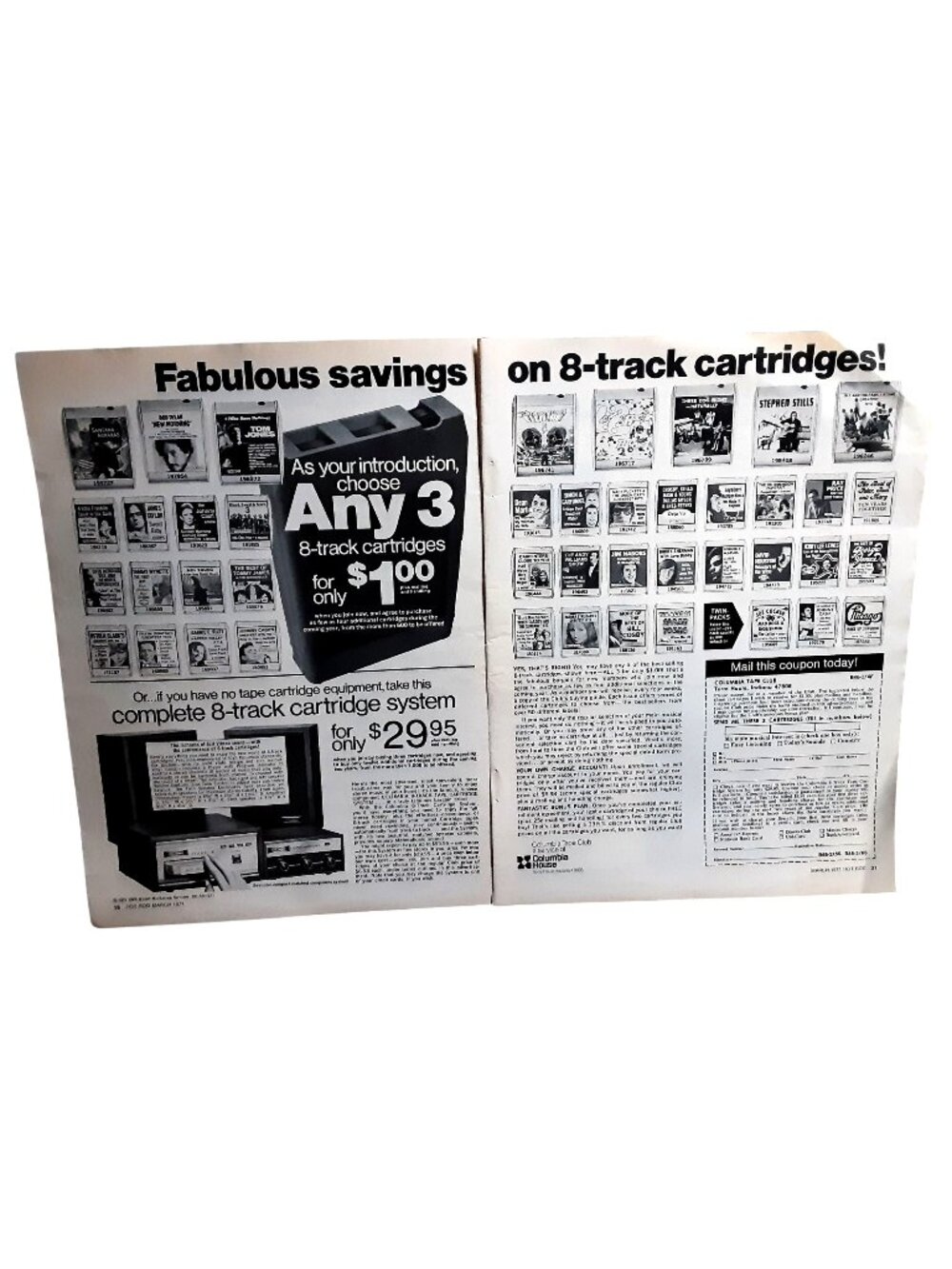 1971 Columbia House 8 Track Tape Vintage 2 Page Ad Bob Dylan Santana
